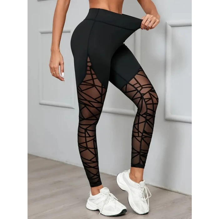 ieg™ Kadın Yüksek Bel Geometrik Desen File Detaylı Dalgıç Tayt