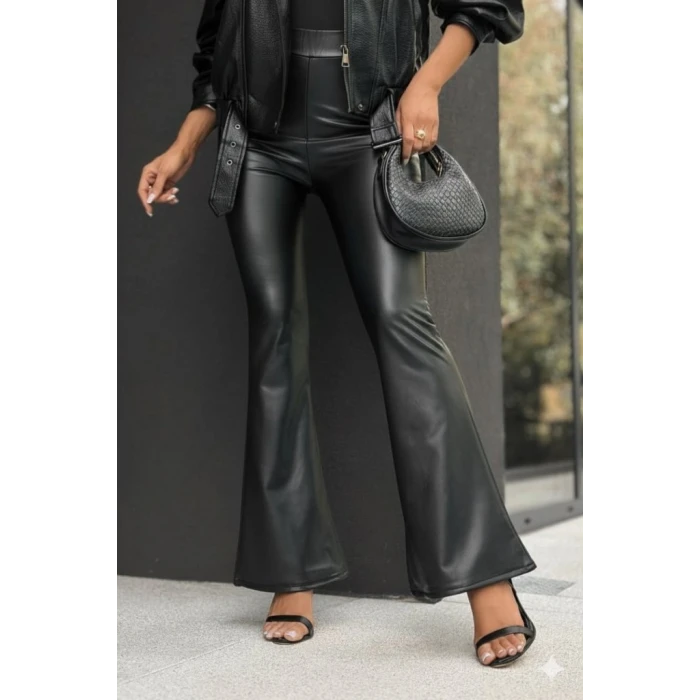 ieg™ Kadın Yüksek Bel İspanyol Paçalı Deri Pantolon