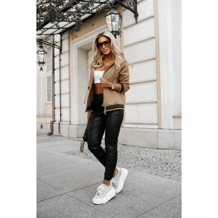 ieg™ Kadın Yüksek Bel Lastikli Cepli Deri Pantolon