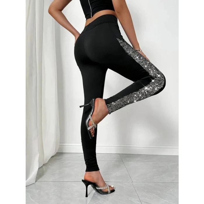 ieg™ Kadın Yüksek Bel Yarı şerit Pul Payetli Dalgıç Tayt