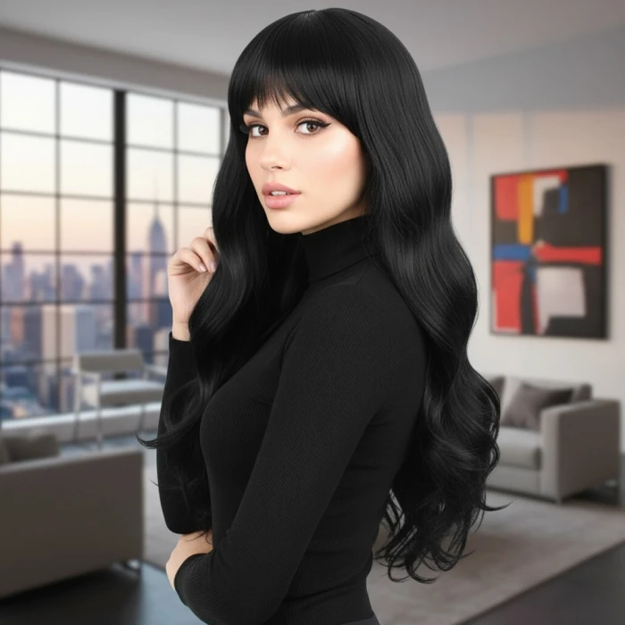 ieg™ Kahküllü Uzun Dalgalı Fiber Sentetik Peruk - Siyah