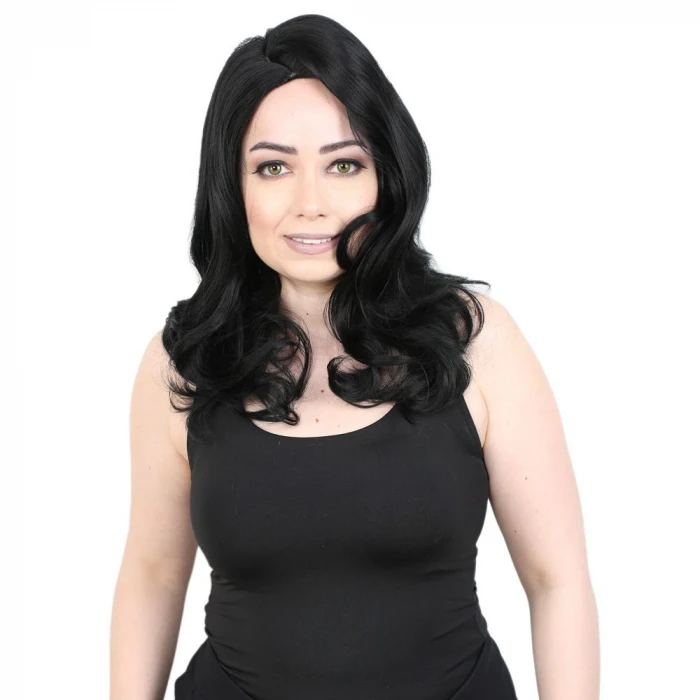 ieg™ Kahkülsüz Fiber Sentetik Orta Boy Dalgalı Peruk - Siyah