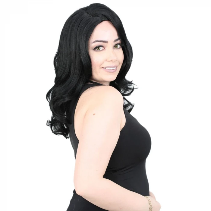 ieg™ Kahkülsüz Fiber Sentetik Orta Boy Dalgalı Peruk - Siyah