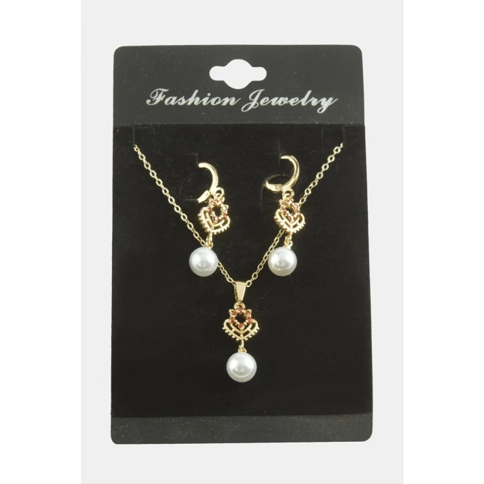 ieg™ Kalp İnci Zirkon Taşlı Set Kolye