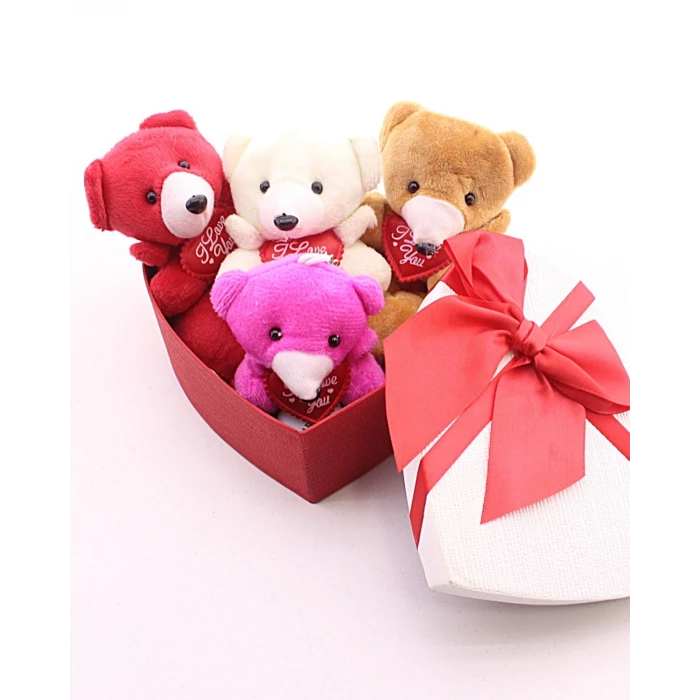 ieg ™ Kalp Kutuda 4 Adet Mini Ayıcık Hediye Kutusu Set