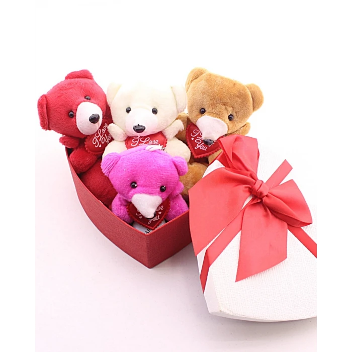 ieg ™ Kalp Kutuda 4 Adet Mini Ayıcık Hediye Kutusu Set