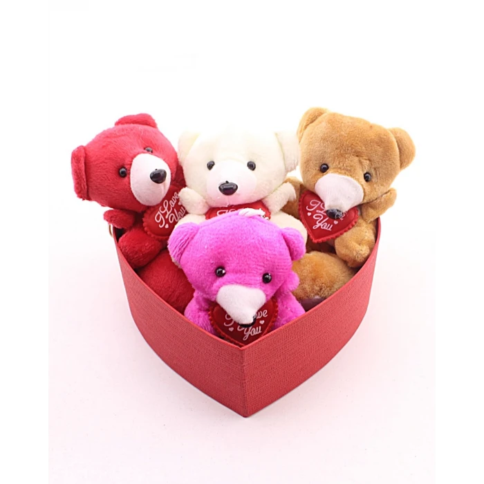 ieg ™ Kalp Kutuda 4 Adet Mini Ayıcık Hediye Kutusu Set