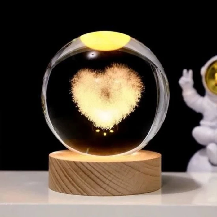 ieg™ Kalp Tasarımlı Işıklı Cam Küre Cap 6 Cm Kod 62