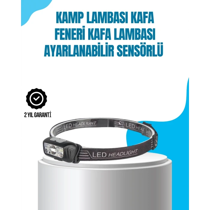 ieg™ Kamp Lambası Kafa Feneri Kafa Lambası Ayarlanabilir Sensörlü Şarjlı