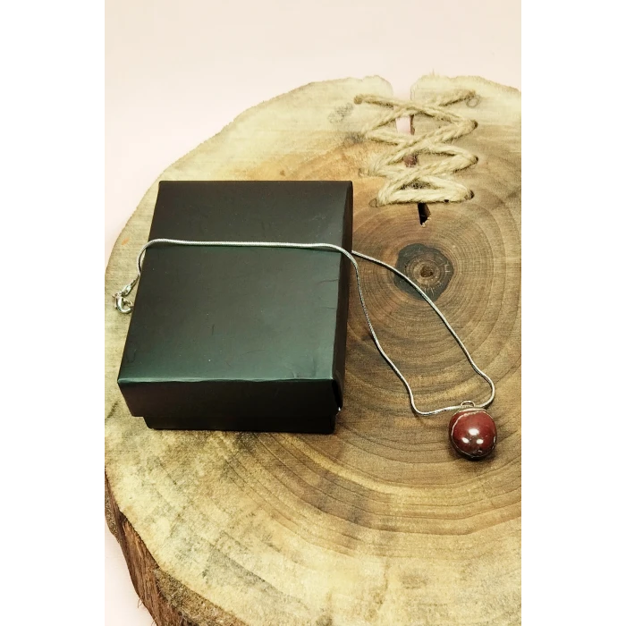 İEG Kantaşı Doğal Taşı Zincirli El Yapımı Kolye Uç: 2 cm Zincir: 20 cm Kutulu