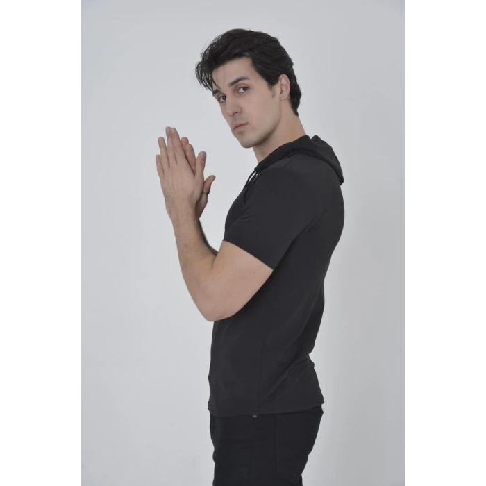 ieg™      Kapşonlu Slim Fit T-shirt - Siyah -