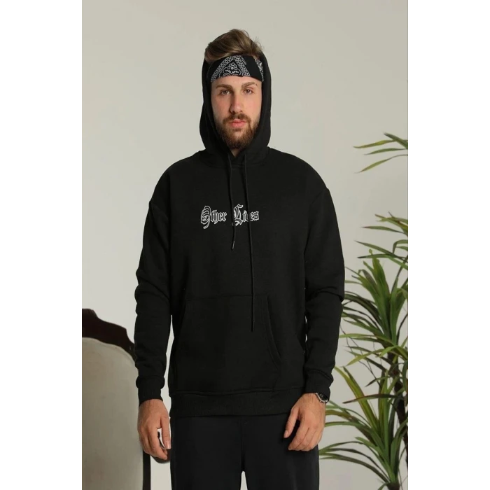 ieg™      Kapşonlu Sweatshirt – Oversize “Other Lives” Ön  Arka Baskılı,-Siyah -