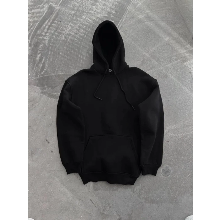 ieg™ Kapşonlu Üç İplik Penye Basic SweatShirt - Siyah