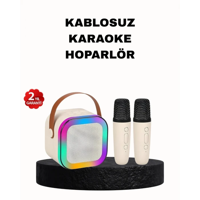 ieg™ Karaoke Hoparlör Taşınabilir Çift Mikrofonlu Ve Led Işıklı Bluetooth 5.0