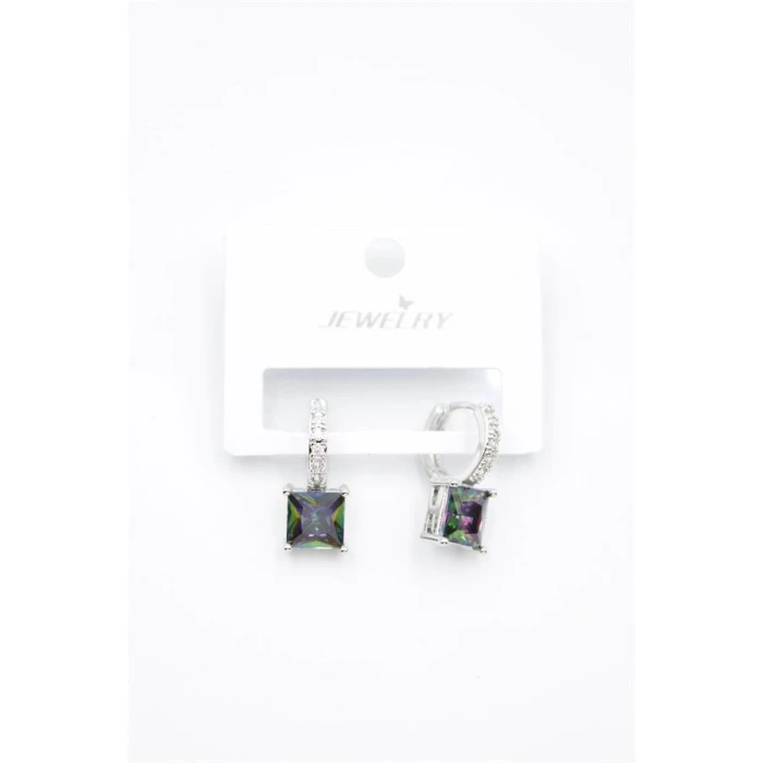 İEG Kare Taşlı Küpe - Gümüş