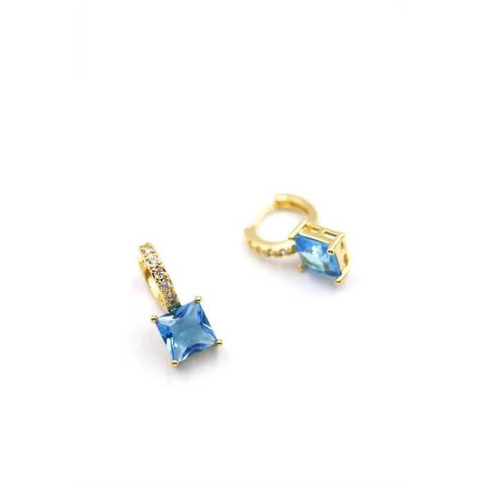 İEG Kare Taşlı Küpe - Turkuaz