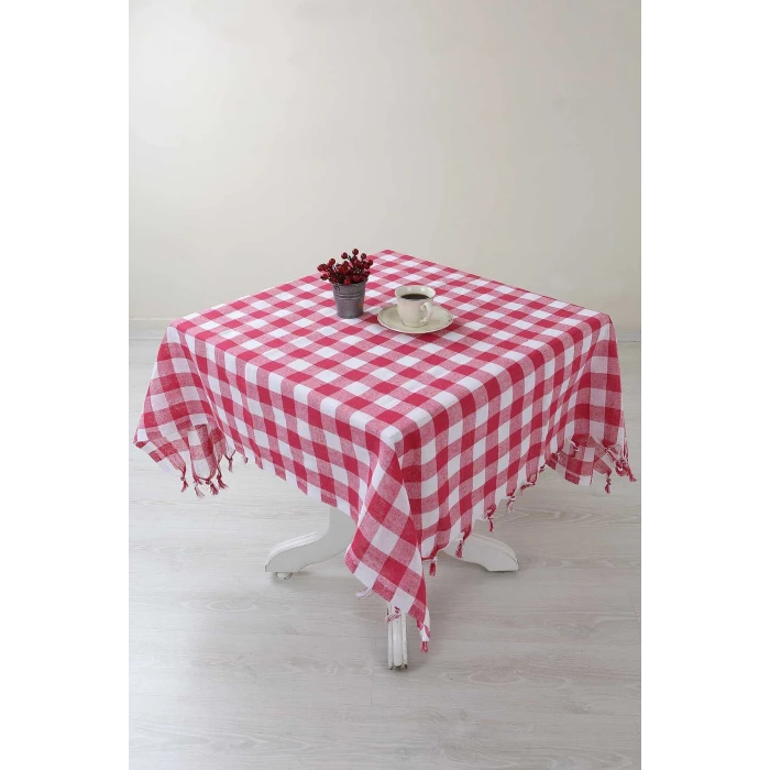 ieg™ Kareli Saçaklı Kırmızı Masa/piknik/sofra Örtüsü 165x170 Cm