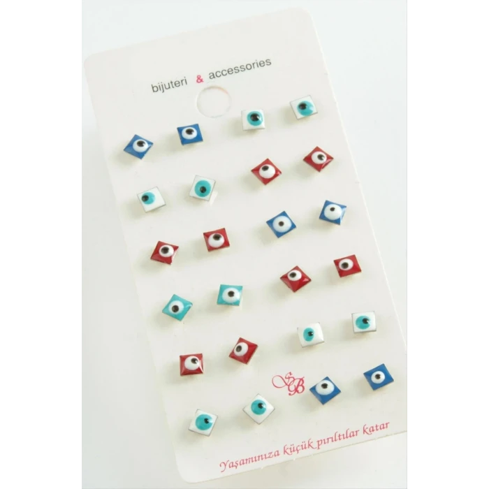 ieg™ Karışık Kare Nazar Mineli Minik Küpe 1 Çift