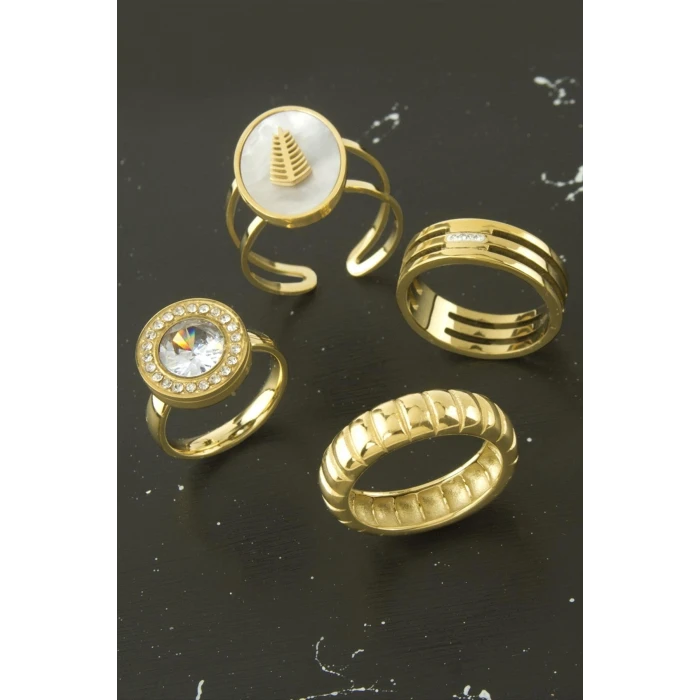 ieg™ Karışık Lüks Zirkon Taşlı Çelik Yüzük 1 Adet