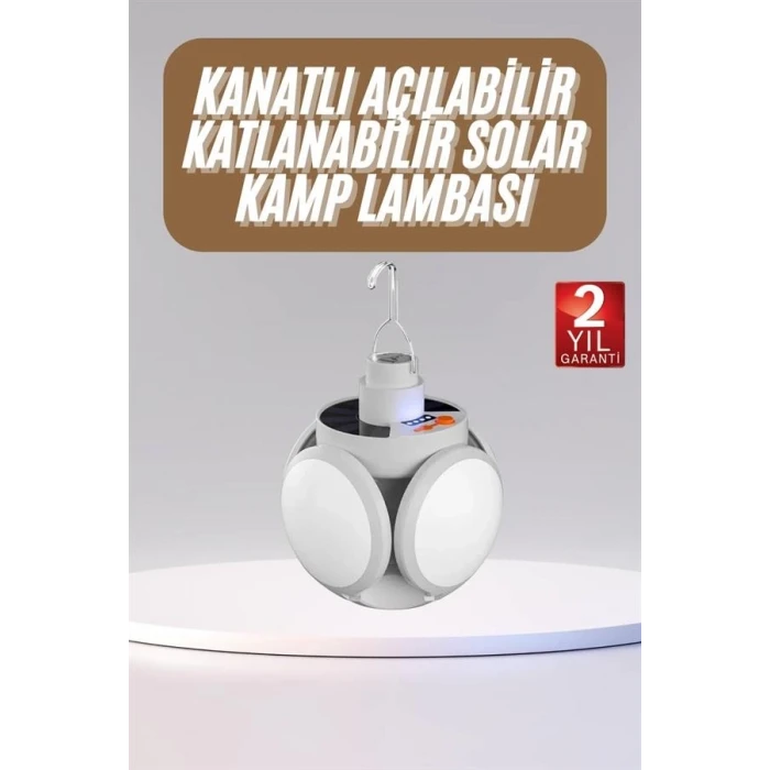 ieg™ Katlanabilir Askılı Kamp Lambası 5 Kanatlı Pratik Güneş Enerjili