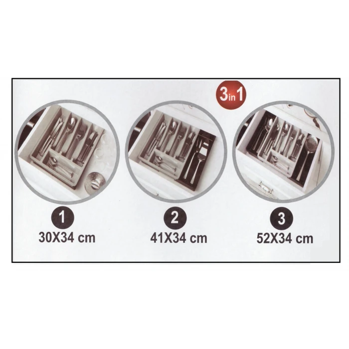 ieg™ Kayar Kaşıklık Organizeri - 3 Aşamalı Sürgülü - Sağ Sol Açılır