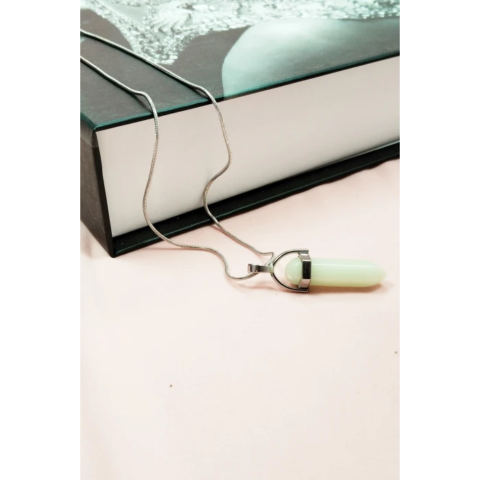 İEG Kedi Gözü Doğal Taşı Zincirli El Yapımı Tasarımlı Kolye Uç: 3,5 cm Zincir: 20 cm Kutulu