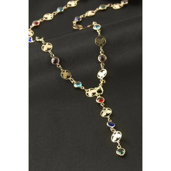 ieg™ Kelebek Taşlı Çelik Y Kolye