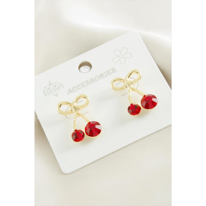 ieg™ Kiraz Taşlı Metal Küpe