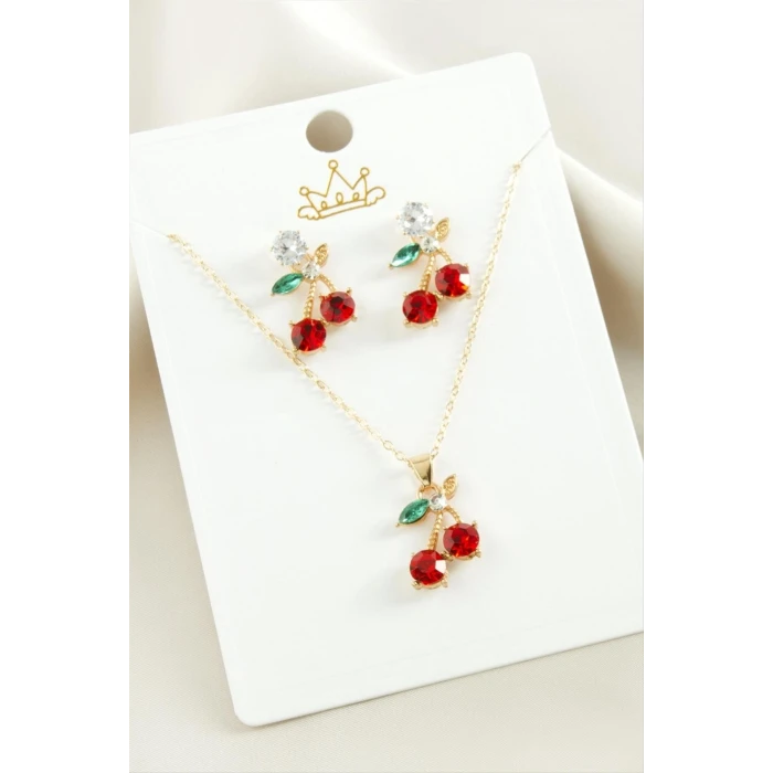 ieg™ Kiraz Zirkon Taşlı Set Kolye