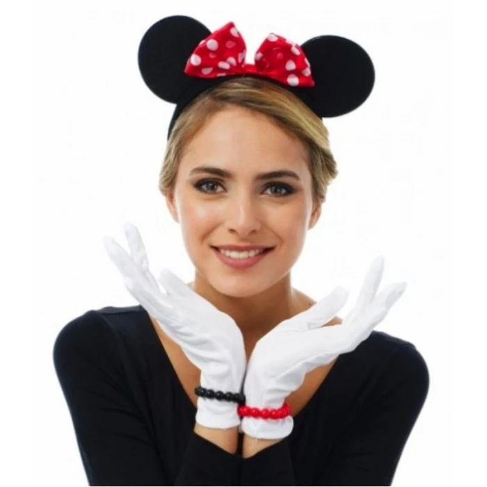 ieg™ Kırmızı Fiyonklu Minnie Mouse Tacı ve Beyaz Eldiven Seti