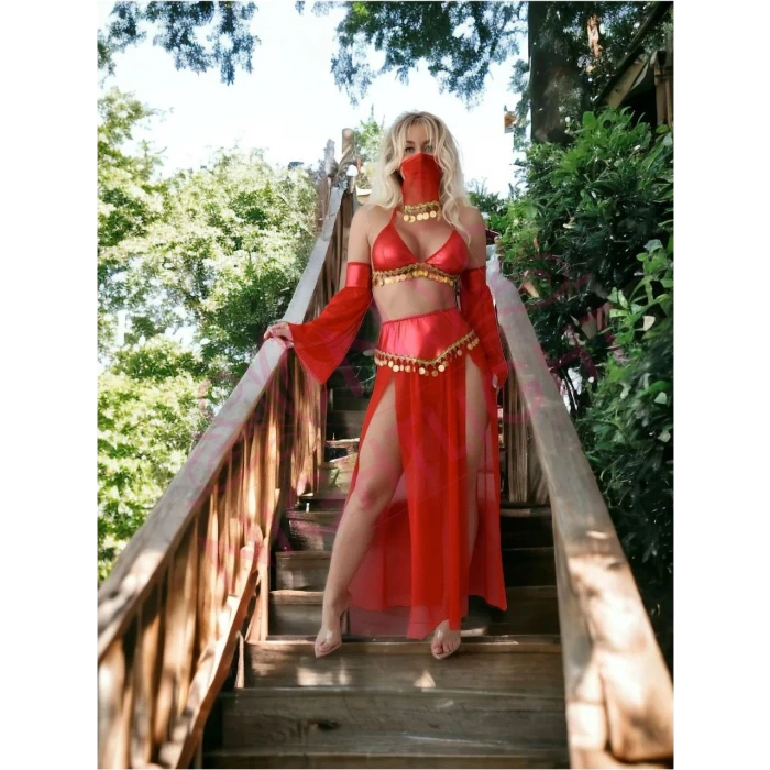 ieg™ Kırmızı Peçeli Dansöz Kıyefeti