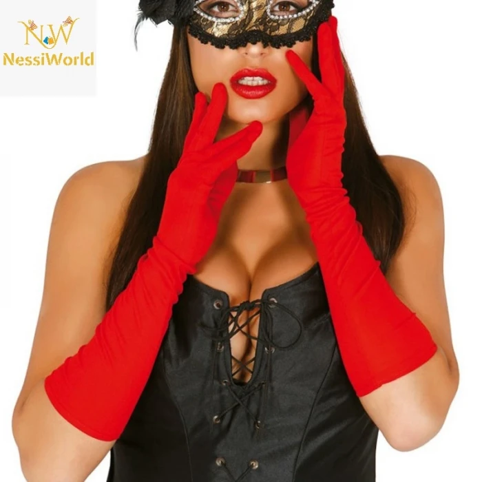 ieg™ Kırmızı Renk Dirseğe Kadar Uzun Kumaş Eldiven 40 cm