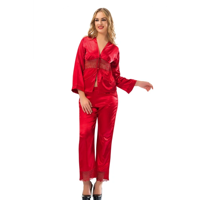 ieg™ Kırmızı Saten Pijama Takımı - 1601
