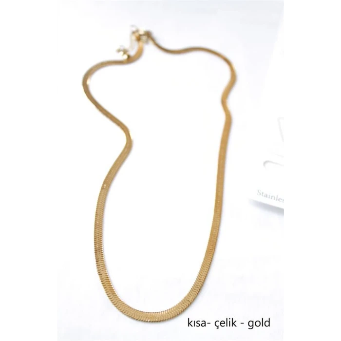 İEG Kısa İtalyan Çelik Kolye-45 CM - Altın