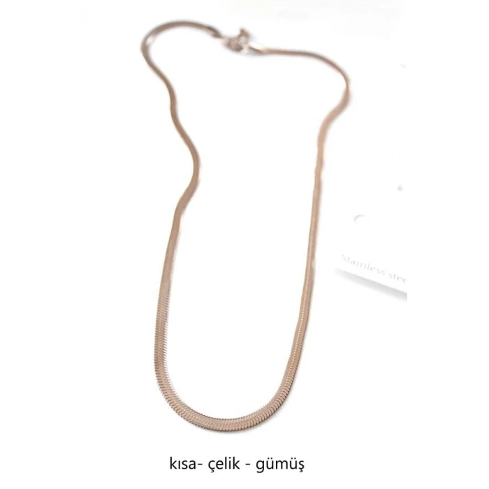 ieg™ Kısa İtalyan Çelik Kolye-45 CM - Gümüş
