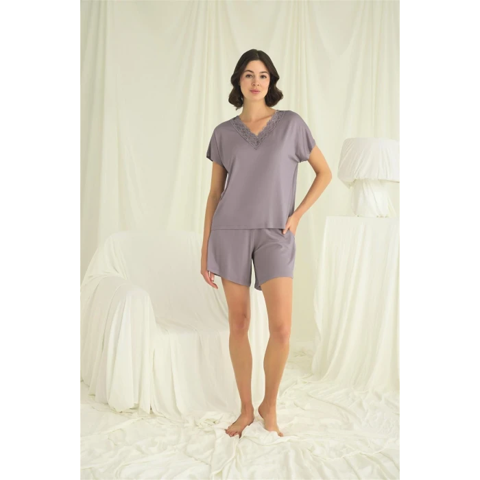 ieg™ Kısa Kollu Dantelli V Yaka Şort Takımı