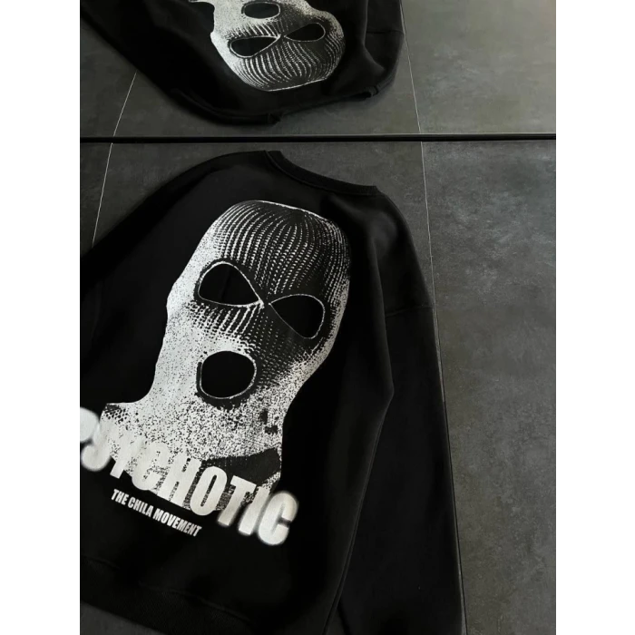 ieg™ Kışlık Bisiklet Yaka Baskılı SweatShirt - Siyah