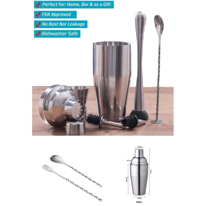 ieg ™ Kokteyl Hazırlama Shaker Seti 6 Parça Çelik Shaker Barmen Seti