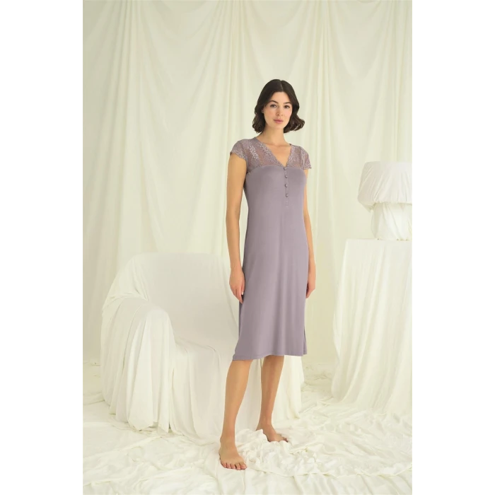 ieg™ Kolu Omzu ve Yakası Dantelli Önü Düğmeli Gecelik