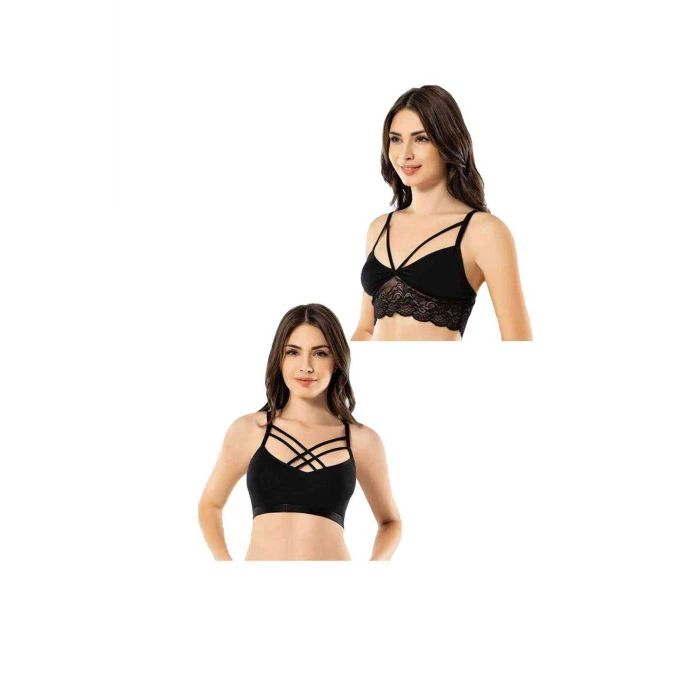 ieg™ Kota 2 Adet Siyah Dantelli Çapraz İpli Büstiyer