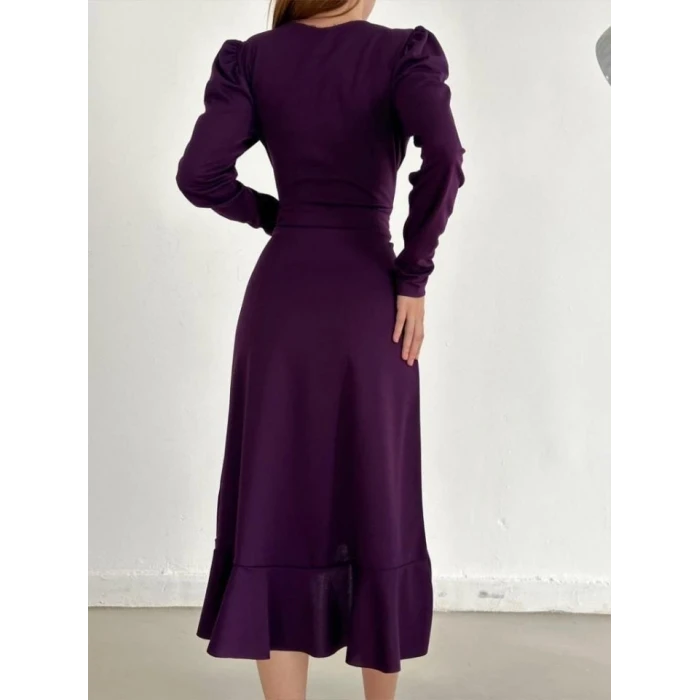 ieg™ Krep Kumaş Midi Boy Kuşaklı Uzunkol Elbise