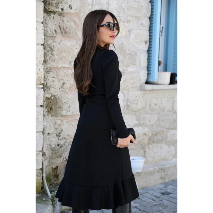 ieg™ Krep Kumaş Midi Boy Kuşaklı Uzunkol Elbise 113 Cm