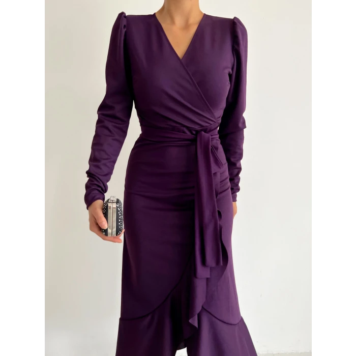 ieg™ Krep Kumaş Midi Boy Kuşaklı Uzunkol Elbise