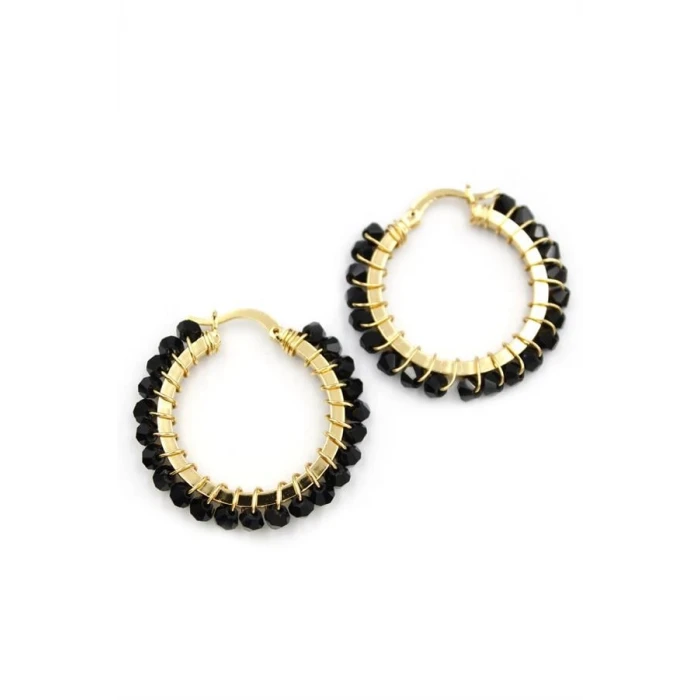 ieg™ Kristal Boncuk Halka Küpe - Siyah