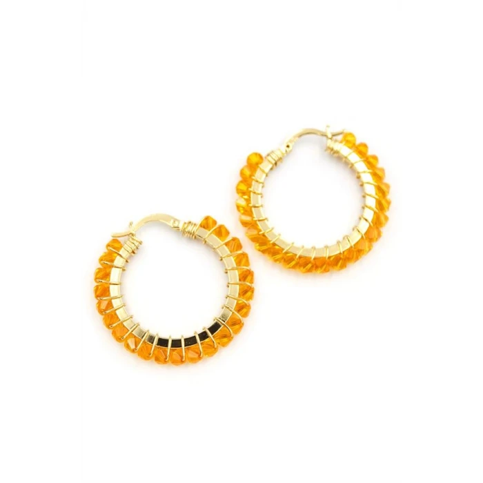 İEG Kristal Boncuk Halka Küpe - Turuncu