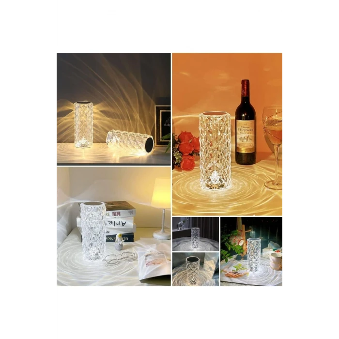 ieg™ Kristal Lamba Masa Lambası Şarjlı Masa Lambası Dokunmatik Sensör Usb Şarjlı