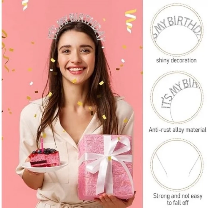 ieg™ Kristal Taşlı Gümüş Renk Doğum Günü Tacı