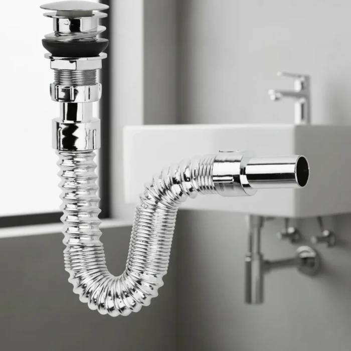 ieg™ Krom Basmalı Sifon Körüklü Sifon Bas Stoplu Lavabo Mutfak SifonuPaslanmaz