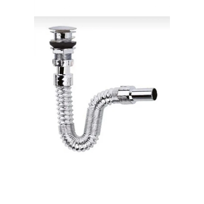 ieg™ Krom Basmalı Sifon Körüklü Sifon Bas Stoplu Lavabo Mutfak SifonuPaslanmaz