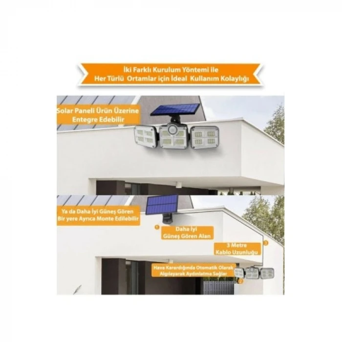 ieg™ Kumandalı Solar 122 LEDli Hareket Sensörlü Sokak ve Bahçe Lambası